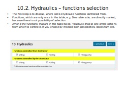 10.2. Hydraulics – functions selection